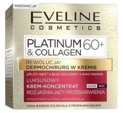 Eveline Cosmetics - PLATINUM & COLLAGEN 60+ Luksusowy krem-koncentrat rozjaśniający przebarwienia - Dzień/Noc - 50 ml