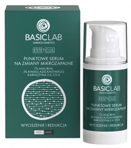 BASICLAB - ESTETICUS - Anti-Acne Spot Serum for micro-inflammatory lesions with 7% AHA/BHA, 3% azelaic acid, carnosine 2.0 ora CICA - Calming and Reduction - Day/Night - 15 ml