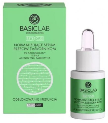 BASICLAB - ESTETICUS - Normalizing anti-comedone serum 5% azeloglycine, 1% BHA, adenosine and sarcosine - Unlocking and Reduction - Day/Night -15 ml 