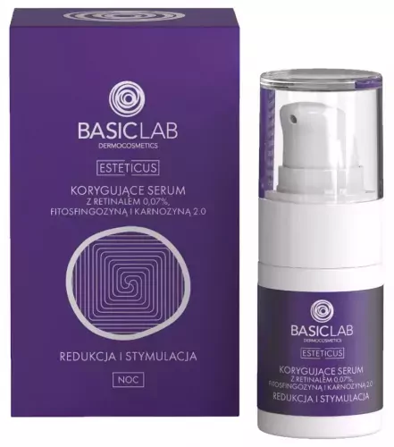 BASICLAB - ESTETICUS - Corrective Serum with Retinal 0.07%, Phytosphingosine and Carnosine 2.0 - Reduction and Stimulation - Night - 15 ml