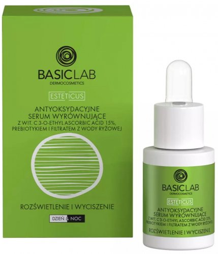 BASICLAB - ESTETICUS - Antioxidant balancing serum with vitamin. C 15%, prebiotic and rice water filtrate - Brightening and Calming - Day/Night - 15 ml