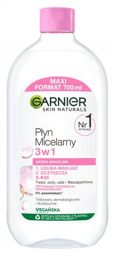 GARNIER - SKIN NATURALS - Płyn micelarny 3w1 dla skóry wrażliwej - MAXI FORMAT - 700 ml