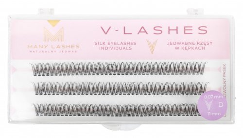 Many Beauty - Many Lashes - V-LASHES - Silk Eyelashes Individual - Jedwabne rzęsy w kępkach - Fish Tale - 0,07mm STANDARD  - D-11mm