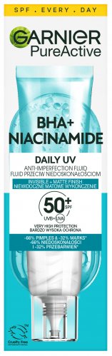 GARNIER - Skin Naturals - BHA + NIACINAMIDE DAILY UV Anti-Imperfection Fluid - Matowy fluid przeciw niedoskonałościom SPF50+ - 40 ml 
