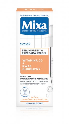 Mixa - Serum do twarzy przeciw przebarwieniom - Witamina CG + Kwas Glikolowy - 30 ml 