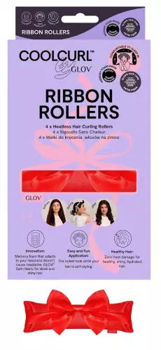 GLOV - COOL CURL - Ribbon Rollers - Heatless Hair Curling Rollers - Set of 4 cold hair curling rollers - Red 