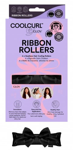 GLOV - COOL CURL - Ribbon Rollers - Heatless Hair Curling Rollers - Zestaw 4 wałków do kręcenia włosów na zimno - Black