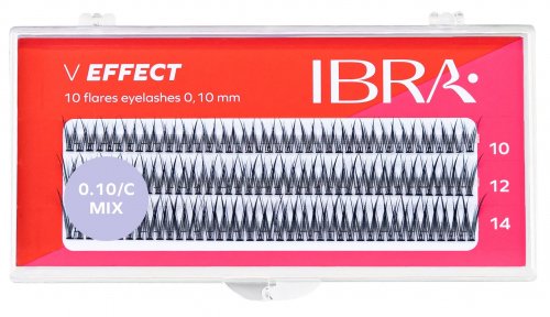 Ibra - V EFFECT - 10 FLARES EYELASH 0,10 mm / C - Kępki sztucznych rzęs - 120 szt. - MIX (10mm, 12mm, 14mm)