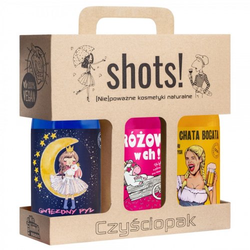 LaQ - SHOTS! - Czyściopak gwiezdny - Set of 3 shower gels - Gwiezdny pył 500 ml + Czym chata bogata 500 ml + Różowy w ch! 500 ml