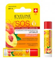 Eveline Cosmetics - SOS ARGAN OIL - NOURISHING AND REGENERATING LIP BALM - Odżywczo-regenerujący balsam do ust w sztyfcie SPF15 - Peach Sorbet