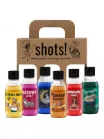 LaQ - SHOTS! - Clean Pack Six Pack - Set of 6 mini shower gels - 1 x Różowy w Ch! 100 ml + 1 x Szwagier 100 ml + 1 x Passat Sąsiada 100 ml + 1 x Gwiezdny Pył 100 ml + 1 x Czym Chata Bogata 100 ml + 1 x Krwawa Mary 100 ml 