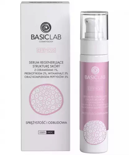 BASICLAB - ESTETICUS - Skin Structure Regenerating Serum with Ceramides 1%, Prebiotics 2%, Vitamin E 3% and Peptide Complex 5% - Elasticity and Reconstruction - Day & Night - 50 ml   