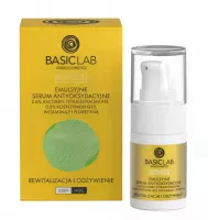 BASICLAB - ESTETICUS - Emulsion Antioxidant Serum - Emulsyjne serum antyoksydacyjne z 6% ascorbyl tetraisopalmitate, 0,5 koenzymem Q10, witaminą F i floretyną - Rewitalizacja i odżywienie - Dzień & Noc - 15 ml