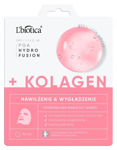 L'Biotica - PGA HYDRO FUSION + KOLAGEN - Nawilżająco-wygładzająca hydrożelowa maska do twarzy z kolagenem - 1 szt.
