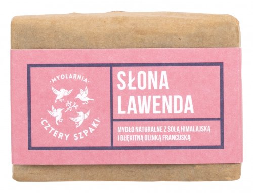 Mydlarnia Cztery Szpaki - Naturalne mydło z solą himalajską i błękitną glinką francuską - Słona Lawenda - 110 g