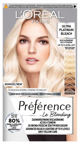 L'Oréal - Préférence - ULTRA PLATINUM - Brightening Hair Dye, Up to 9 levels with Conditioner to Prevent Yellow Reflections - EXTREME PLATINUM