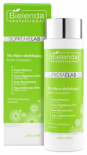 Bielenda Professional - SUPREMELAB - SEBIO DERM - 5% Micro-exfoliating Acid Toner - 5% Mikro-eksfoliujący tonik z kwasami - 200 ml