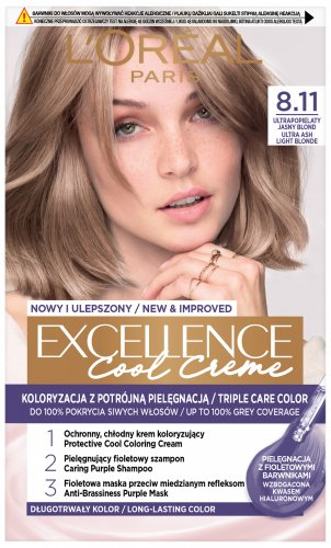 L'Oréal - EXCELLENCE Cool Creme - 8.11 Ultra Ash Light Blonde - Kremowa koloryzacja o zaawansowanej, potrójnej ochronie - Ultrapopielaty Jasny Blond