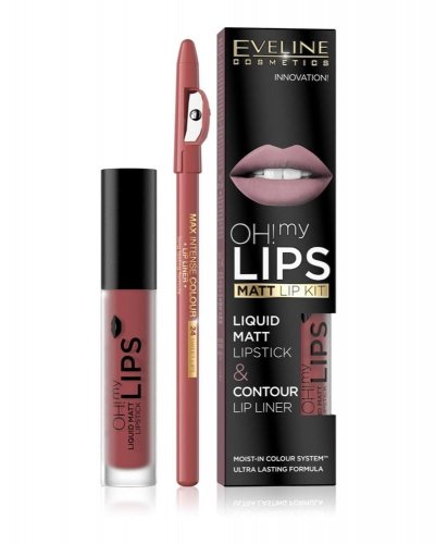 Eveline Cosmetics - OH! My Lips - Matt Lip Kit - Płynna matowa pomadka i konturówka do ust - 15 DEEP CORAL