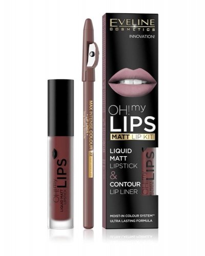 Eveline Cosmetics - OH! My Lips - Matt Lip Kit - Płynna matowa pomadka i konturówka do ust - 16 EXTRAORDINARY RED