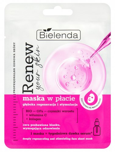 Bielenda - RENEW YOUR SKIN - Głęboko regenerująca i stymulująca maska w płacie - 1 sztuka