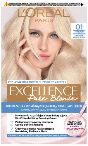 L'Oréal - EXCELLENCE Pure Blonde - 01 Ultra Light Natural Blonde - Koloryzacja z potrójną pielęgnacją - Ultra Jasny, Naturalny Blond