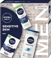 Nivea - Men - Sensitive Skin - Gift Set for Men - Shaving Foam 200 ml + 3in1 Shower Gel 250 ml + Aftershave Balm 100 ml