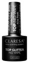CLARESA - TOP NO WIPE - Brokatowy top hybrydowy UV/LED - 5 g  - GLITTER SILVER - GLITTER SILVER
