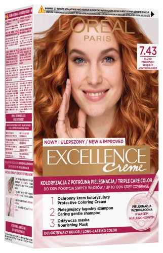 L'Oréal - EXCELLENCE Creme - Koloryzacja do włosów z potrójną pielęgnacją - 7.43 Blond Miedziano-Złocisty