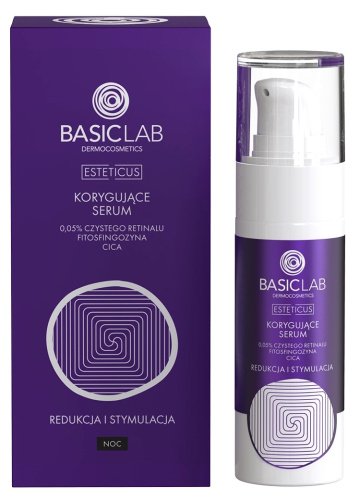 BASICLAB - ESTETICUS - Corrective Serum - Korygujące serum 0,05% czystego retinalu, fitosfngozyna i CICA - Redukcja i stymulacja - Noc - 30 ml
