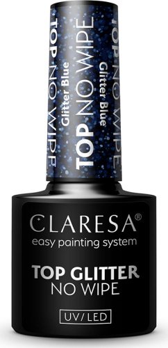 CLARESA - TOP NO WIPE - Brokatowy top hybrydowy UV/LED - 5 g  - GLITTER BLUE 