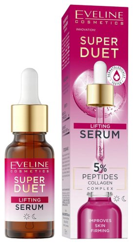 Eveline Cosmetics - SUPER DUET - Lifting Serum - Liftingujące serum do twarzy z 5% peptydami i kolagenem - 18 ml