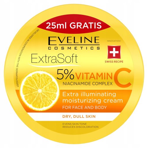 Eveline Cosmetics - EXTRA SOFT - 5% Vitamin C Extra Illuminating Moisturizing Cream - Rozświetlający krem nawilżający do twarzy i ciała - 200 ml