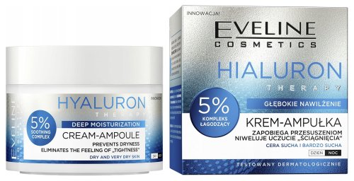 Eveline Cosmetics - Hyaluron Therapy - Cream-Ampoule - Silnie nawilżający krem-ampułka do twarzy z kwasem hialuronowym - Dzień/Noc - 50 ml