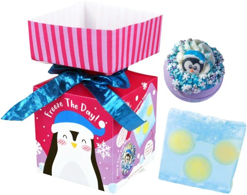 Bomb Cosmetics - Freeze The Day! - Zestaw upominkowy w kształcie mini cukierka - Kula do kąpieli 160 g + Mydło 100 g