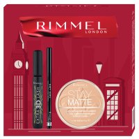 RIMMEL - Zestaw prezentowy kosmetyków do makijażu twarzy i oczu - Tusz Extra 3D Lash 8 ml + Puder Stay Matte 001 14 g + Kredka Soft Kohl Pencil Black 1,2 g