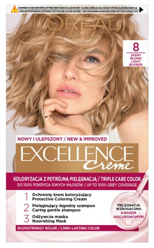 L'Oréal - EXCELLENCE Creme - Koloryzacja do włosów z potrójną pielęgnacją - 8 Jasny Blond