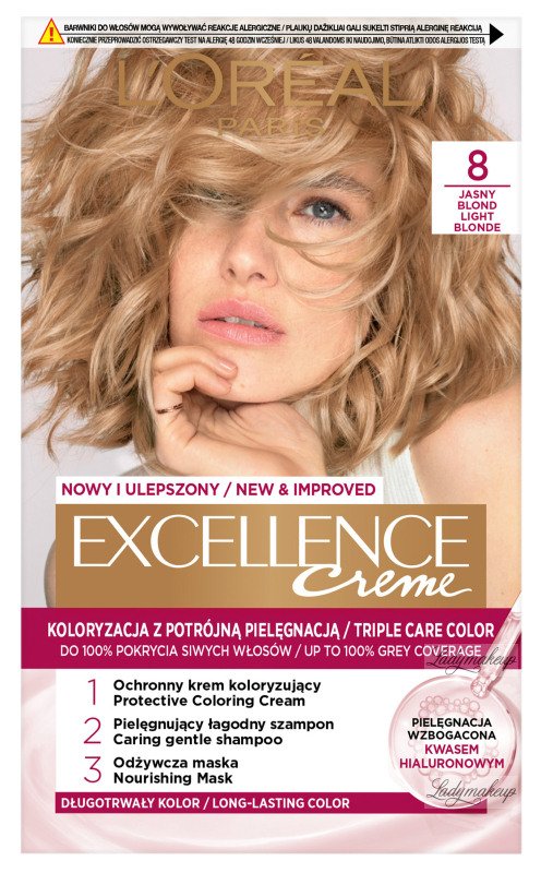 L Oreal EXCELLENCE Creme Hair Color with Triple Care 8 Light Blonde