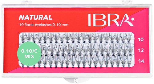 Ibra - "NATURAL" FLARES EYELASH - KNOT-FREE - Kępki sztucznych rzęs - 10D/0.10/C/ MIX (10 mm, 12 mm, 14 mm)