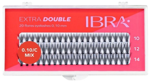 Ibra - EXTRA DOUBLE - 20 FLARE EYELASH KNOT-FREE - Kępki sztucznych rzęs - 0,10 / C MIX 10/12/14