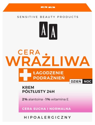 AA - Cera Wrażliwa - Półtłusty krem do twarzy - Cera sucha i normalna - 50 ml