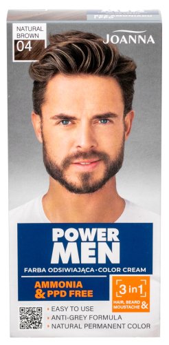 Joanna - Power Men - Color Cream - Hair, Beard and Mustache Color for Men - 04 Natural Brown