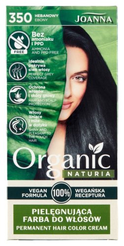 Joanna - Organic Naturia - Permanent Hair Color Cream - Nourishing Hair Dye - Vegan - 350 Ebony