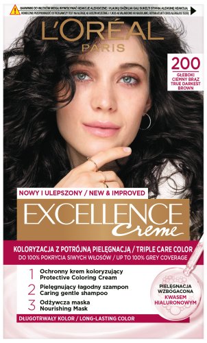 L'Oréal - EXCELLENCE Creme - 200 TRUE DARKEST BROWN - Koloryzacja z potrójną pielęgnacją - Trwała farba do włosów - Głęboki Ciemny Brąz
