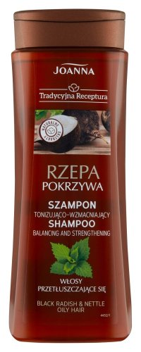 Joanna - Tradycyjna Receptura - Balancing and Strengthening Shampoo - Tonująco-wzmacniający szampon do włosów przetłuszczających się - Czarna Rzepa i Pokrzywa - 300 ml