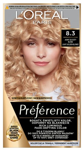 L'Oréal - Préférence - Permanent Haircolor 8.3 - CANNES - LIGHT GOLDEN BLONDE - Farba do włosów - Trwała koloryzacja - Jasny złocisty blond