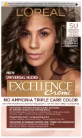 L'Oréal - EXCELLENCE Creme - 5U UNIVERSAL LIGHT BROWN - Koloryzacja z potrójną pielęgnacją bez amoniaku - Trwała farba do włosów - Uniwersalny Jasny Brąz
