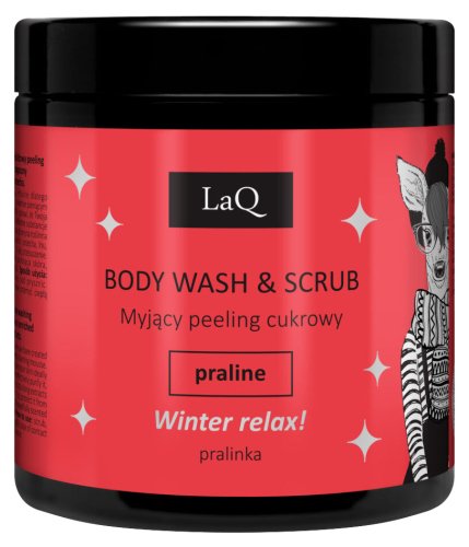 LaQ - Body Wash & Scrub - Ujędrniająco-antycellulitowy myjący peeling cukrowy do ciała - Pralinkowy - 220 g