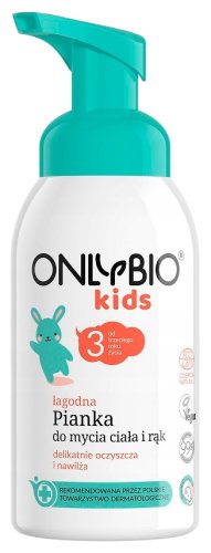 ONLYBIO - KIDS - Łagodna pianka do mycia ciała i rąk dla dzieci od 3 roku życia - 300 ml