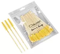 Clavier - Crystal Brushes for Eyelashes - Jednorazowe szczoteczki do rzęs i brwi - Brokatowe żółte - 50 sztuk
